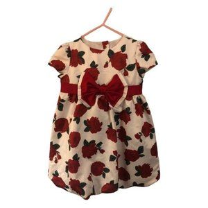 Crazy 8 White Red Rose Floral Red Bow Accent Cap Sleeve Formal Dress Sz 3 Years